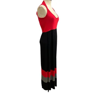 Photo of Medium Pink Rose Jersey Knit Maxi Dress Color Block Cut Out Back