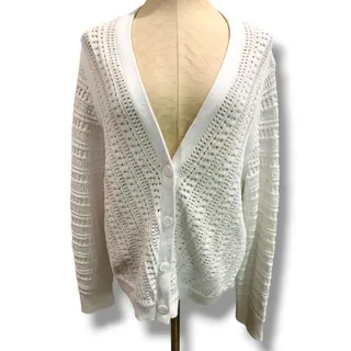 Photo of Size XL Talbots Womens White Loose Knit Cardigan Sweater Cotton Blend
