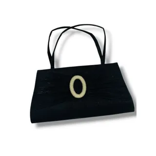 Photo of La Regale Black Evening Bag Silvertone Rhinestone Embellished Snap Top