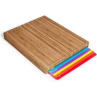 Photo of Bamboo Wood Cutting Board Set with 6 Flexible Plastic Chopping Mats