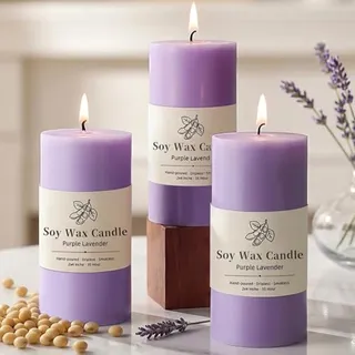 Photo of Lavender Scented Soy Pillar Candles Set of 3 ,2×4 inch