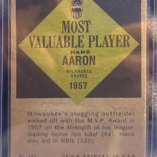 Photo of 1957 Topps MVP #484 Hank Aaron Milw. Braves