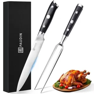 Photo of Carving Knife Set, 8 inch German High Carbon Stainless Steel Meat Slicing Knife with 7 inch Turkey Fork