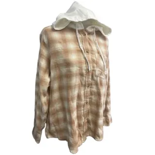 Photo of 3 New Womens XL Red Tan Green Long Sleeve Plaid Flannel Button Up Hoodies