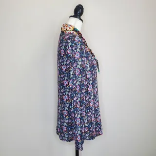 Photo of FRAME Button Down Tie Neck Blouse Multi Color Medium