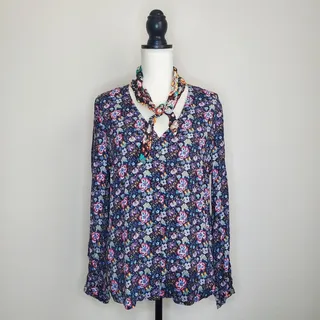 Photo of FRAME Button Down Tie Neck Blouse Multi Color Medium