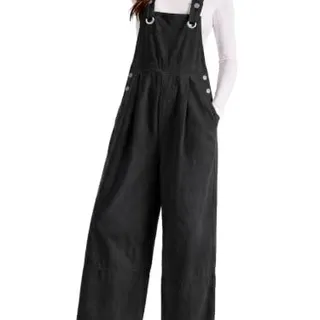 Photo of Wide Leg Denim Overalls Cropped Adjustable
