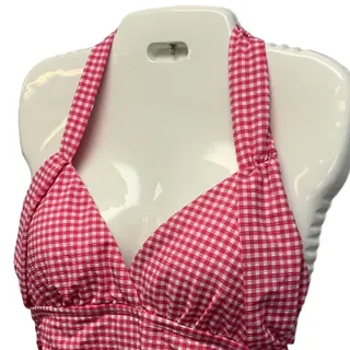 Photo of New Draper James Womens Retro Mod Small Pink Gingham Check One Piece Swim Suit