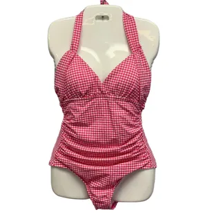 Photo of New Draper James Womens Retro Mod Small Pink Gingham Check One Piece Swim Suit