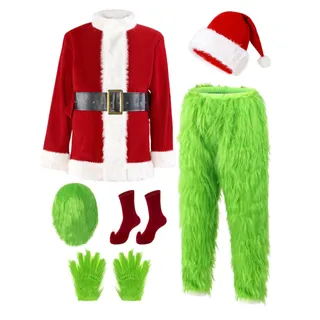 Photo of Green Furry MonsterCostume  7 PCS Deluxe Adult Includes Mask SIZE 2XL