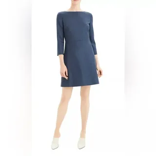 Photo of Theory Kamillina Navy Boatneck Virgin Wool Dress