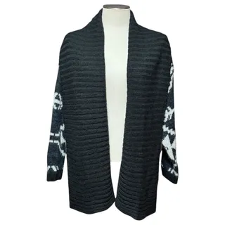 Photo of Lane Bryant Open Front Shawl Collar Cardigan Sweater Aztec Black Gray Blue 14/16