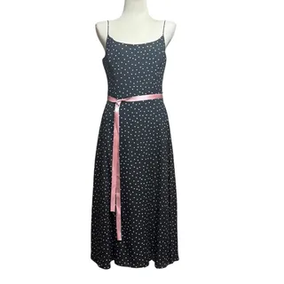 Photo of Jessica Howard Sleeveless Belted Polka Dot Midi Dress Black Pink 10
