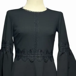 Photo of Banana Republic Lace Trim Bell Sleeve Fit and Flare Mini Dress Lace Black 2