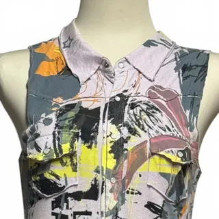 Photo of Anama Cotton Modal Sleeveless Pearl Snap Top Shirt Graffiti Lilac Large