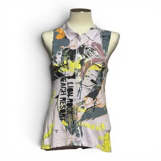 Photo of Anama Cotton Modal Sleeveless Pearl Snap Top Shirt Graffiti Lilac Large