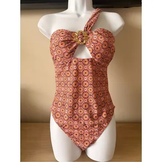 Photo of CUPSHE NWT One Piece Swimsuit Medium Peach Geometric Cutout Gold Hardware
