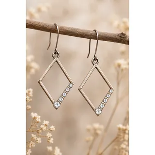 Photo of Geometric Rhinestone Dangle Earrings Gold Tone Modern Minimalist Statement Chic