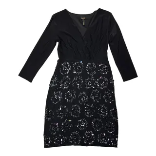 Photo of Laundry by Shelli Segal Faux Wrap Sequined Dress Black 4