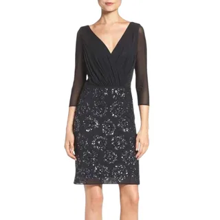 Photo of Laundry by Shelli Segal Faux Wrap Sequined Dress Black 4