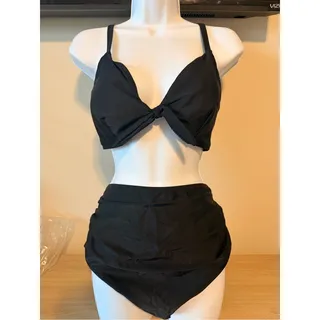 Photo of CUPSHE Black Bikini Set High Waisted Tie Front Swimwear Size XL