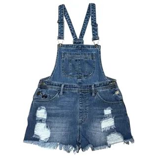 Photo of KanCan Distressed Overall Shorts Medium Wash Small