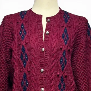 Photo of Deans of Scotland for The Nassau Shops Vintage Wool Sweater Burgundy Blue XL