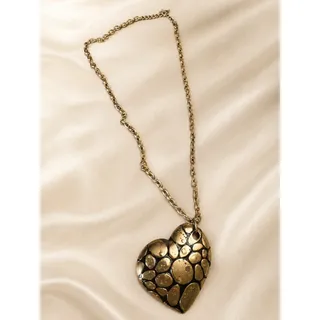 Photo of Vintage Chunky Pebble Heart Pendant Necklace Gold Tone Statement Jewelry