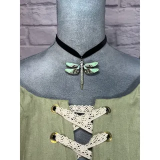 Photo of Handmade enamel painted dragonfly choker necklace