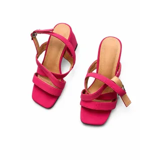 Photo of SHEIN Women’s Pink Strappy Square Toe Block Heel Ankle Strap Buckle Sandals 5