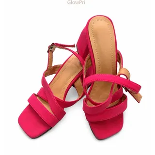 Photo of SHEIN Women’s Pink Strappy Square Toe Block Heel Ankle Strap Buckle Sandals 5