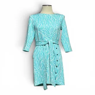 Photo of Lilly Pulitzer Jonah Mini Dress Shorely Blue White Zebra 3/4 Sleeve Small