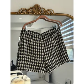 Photo of House of Harlow 1960 Houndstooth Tweed Boucle Check Pattern Wrap Mini Skort Wool Blend L 12 14 NWT