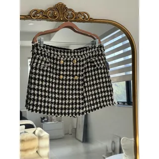 Photo of House of Harlow 1960 Houndstooth Tweed Boucle Check Pattern Wrap Mini Skort Wool Blend L 12 14 NWT