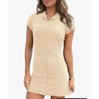 Photo of SOFT!! Womens Button Down Minii Dress Summer Bodycon Knit Dress Apricot