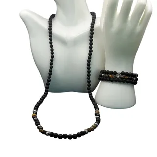Photo of NWOT 4 Pc Black Lava Tiger Eye Agate Beaded Jewelry Set Handmade Natural Stone