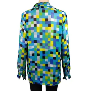 Photo of Vince Camuto Blouse Women’s Medium Green Blue Yellow Geometric Faux Wrap Top