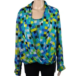 Photo of Vince Camuto Blouse Women’s Medium Green Blue Yellow Geometric Faux Wrap Top