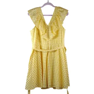 Photo of Maison Tara Dress Women’s 14 Yellow Eyelet Fit Flare Knee Length Retro 60s