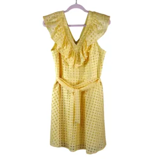 Photo of Maison Tara Dress Women’s 14 Yellow Eyelet Fit Flare Knee Length Retro 60s