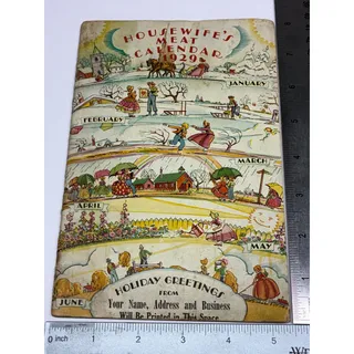 Photo of 1929 Housewife's Meat Calendar Antique Cookbook 1928 Meat Recipes Illustrated Advertising Ephemera