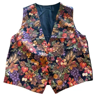 Photo of Vintage Halloween Fall Harvest Vest Pumpkin Buttons Grapes Leaves Unisex S M