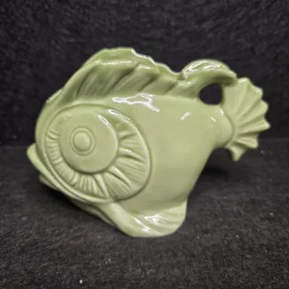 Photo of Vintage MCM Green Ceramic Fish Ashtray Planter Vase Made In Japan