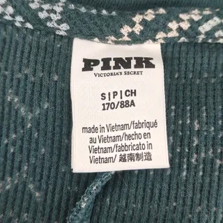 Photo of Victoria Secret Pink One Piece Waffle Loungewear Green White Fair Isle Rose Size Small