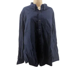 Photo of Lands End Solid Blue Chamois Button Front Shirt Mens Xlarge