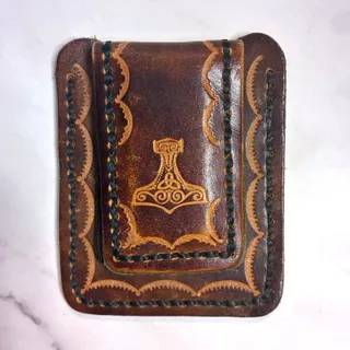 Photo of Harley-Davidson Tooled Leather Magnetic Money Clip Card Holder Belt Clip Biker