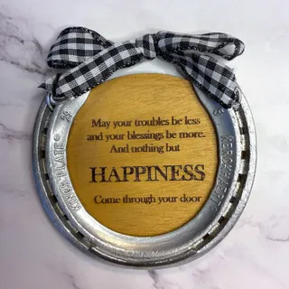 Photo of Horseshoe Wall Decor Irish Blessing Happiness Rustic Western Farmhouse 4.75"