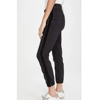 Photo of PAIGE Mayslie Jogger Jeans Gray Velvet Black Side Stripe Ankle Zip Size 27