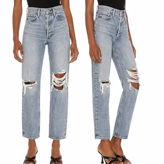 Photo of AGOLDE 90s Pinch Waist Jeans Distress Straight Leg Button Fly Organic Cotton 26