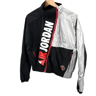 Photo of Air Jordan Black Silver Asymmetrical Zip Cropped Track Jacket